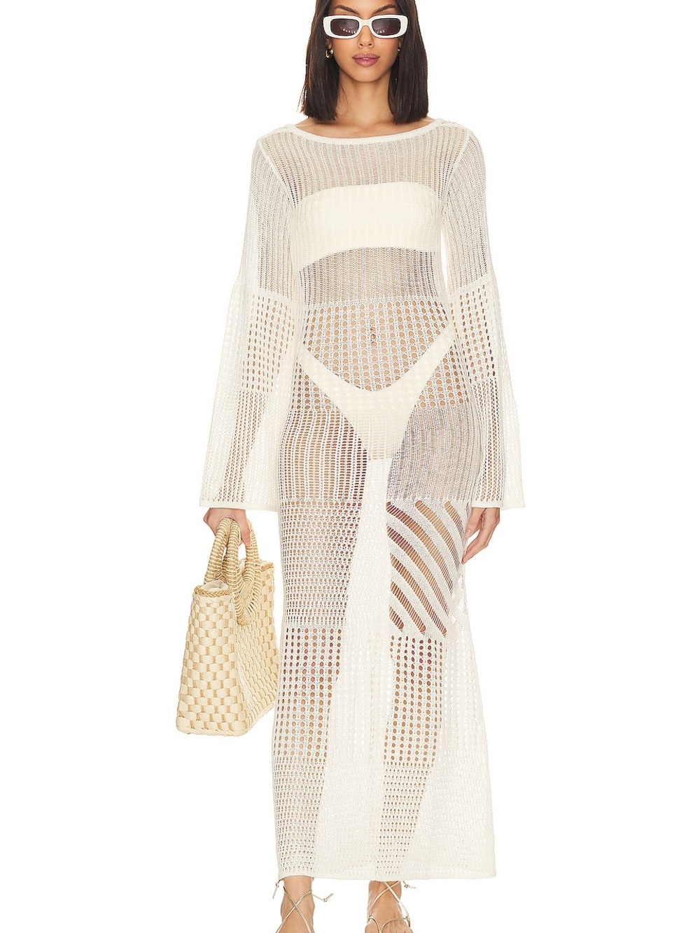 L'Academie Sheer Knit Maxi Cover-Up in Cream